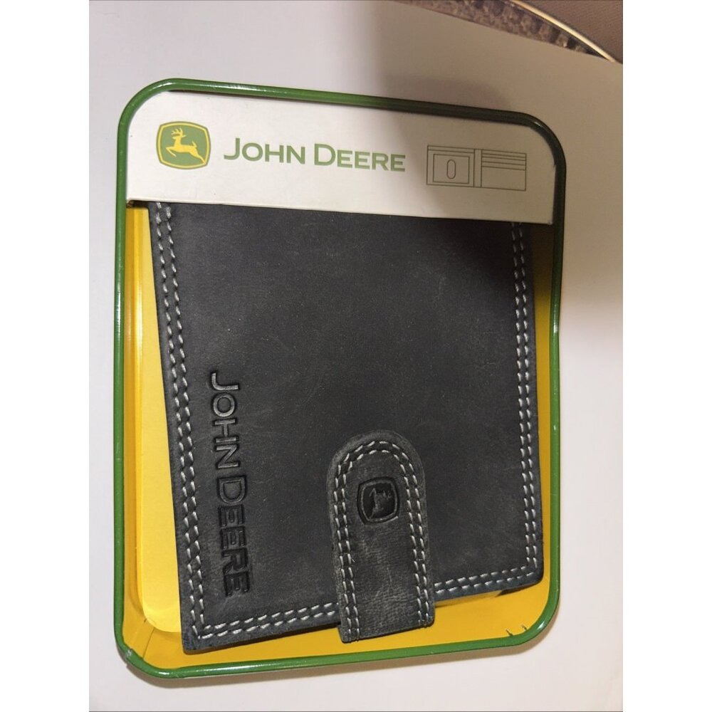 John Deere Men's Wallet Deep Gray W/Logo Passcase Leather Wallet New